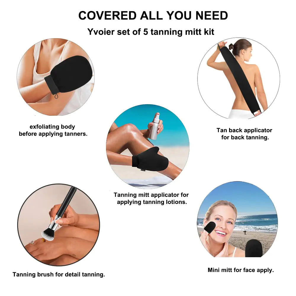Aura 5-Pack Self Tanning Mitt Applicator Kit – Reusable Sunless Tanner Gloves for Streak-Free, Even Tan, Soft & Durable Tanning Mitts for Self Tanner, Lotion & Bronzer
