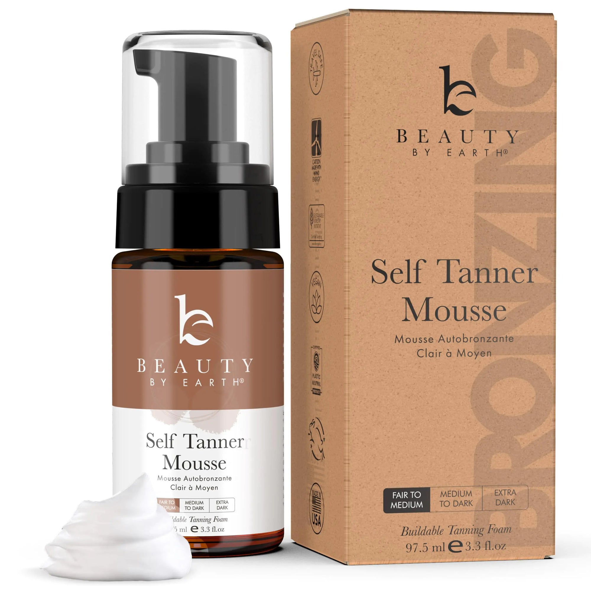 Aura Self Tanner Mousse – Natural & Organic, Clear & Non-Toxic, Streak-Free Sunless Tanning Foam